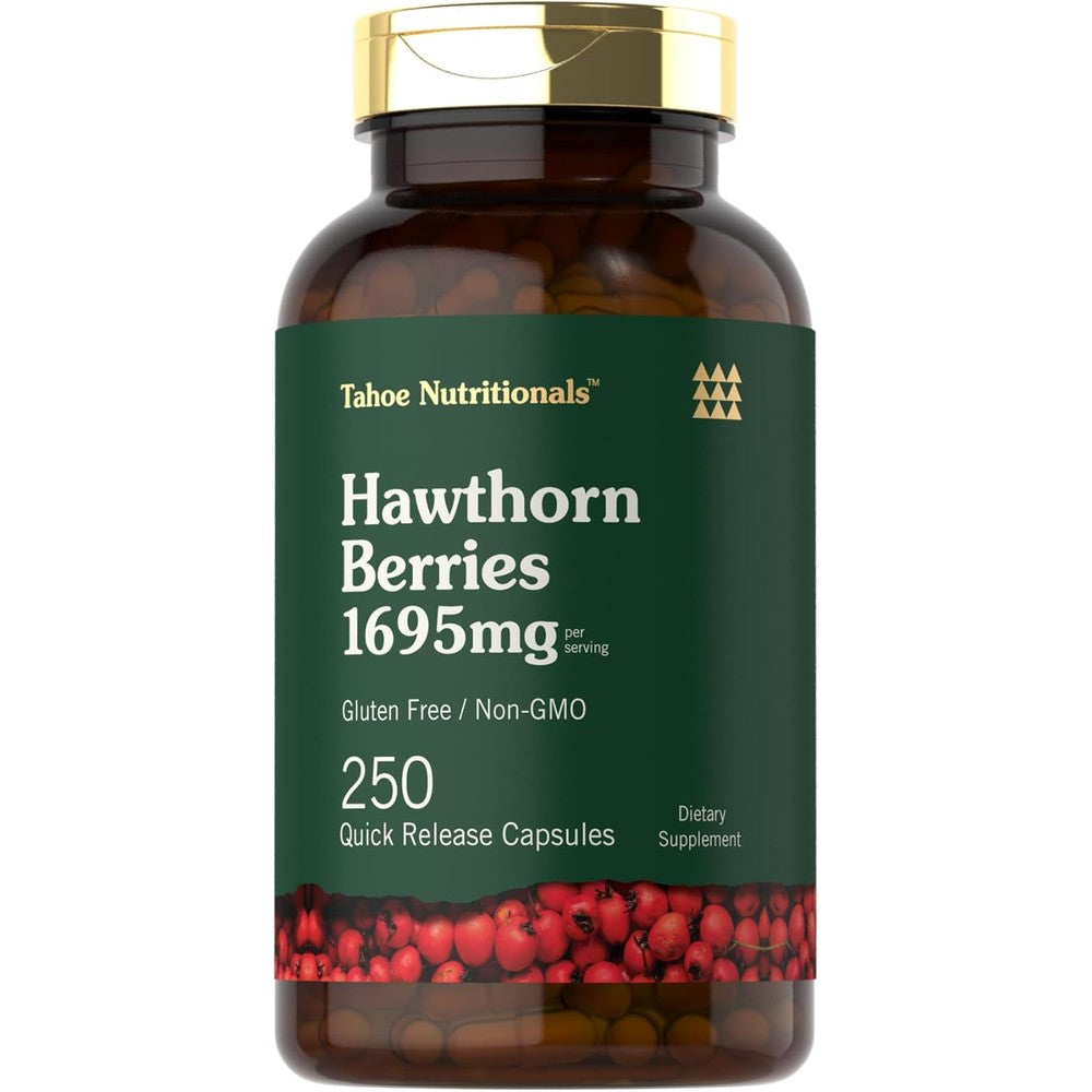 Tahoe Nutritionals Hawthorn Berry Supplement 250 capsules front bottle view for heart health