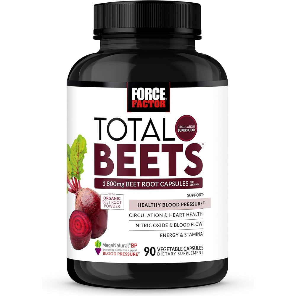 Force Factor Total Beets Blood Pressure Support front view imported dietary supplement bottle