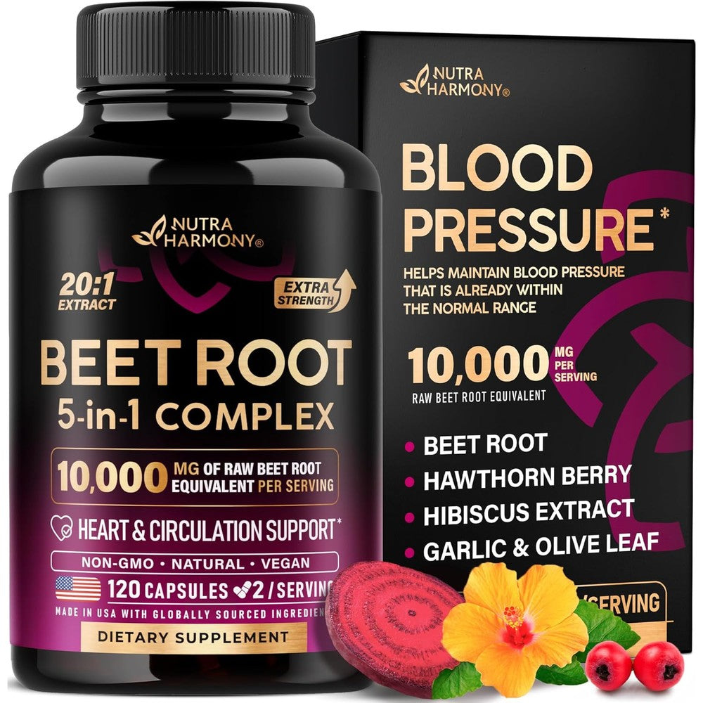 NutraHarmony Beet Root Blood Pressure and Circulation Support front bottle view
