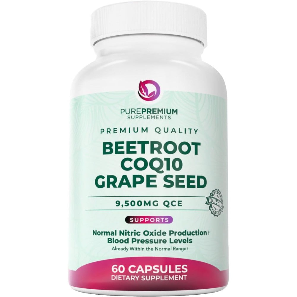 PurePremium Supplements Beet Root 3-in-1 Blood Pressure front view capsule bottle for cardiovascular support
