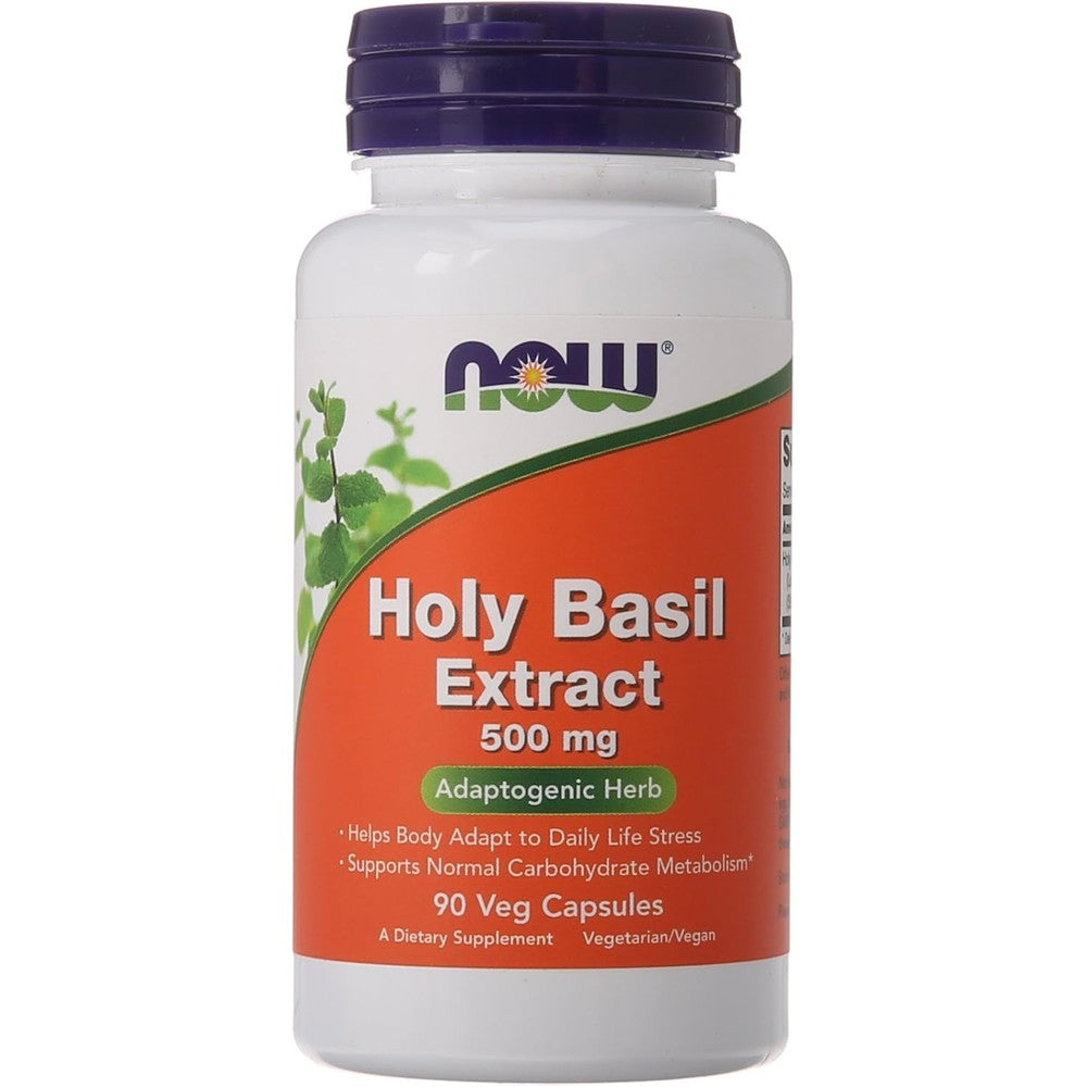 Now Foods Holy Basil Extract 500mg 90 Vegetarian Capsules front view