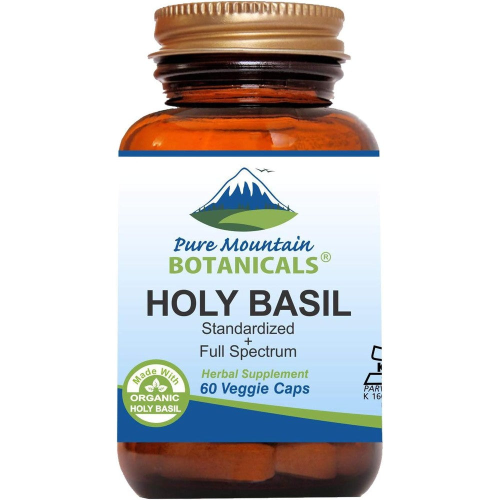 Pure Mountain Botanicals Holy Basil Capsules front bottle view