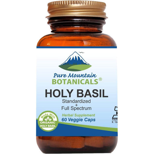 Pure Mountain Botanicals Holy Basil Capsules front bottle view