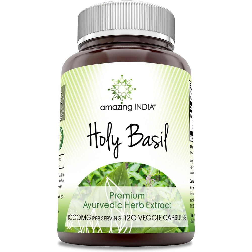Amazing India Holy Basil Extract 120 Capsules front bottle view