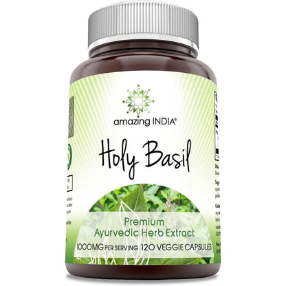 Amazing India Holy Basil Extract 120 Capsules front bottle view