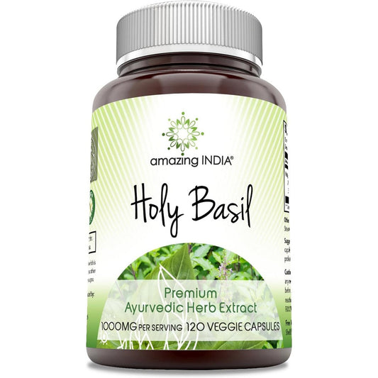 Amazing India Holy Basil Extract 120 Capsules front bottle view