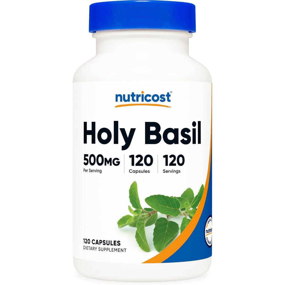 Nutricost Holy Basil 500mg capsules bottle front view