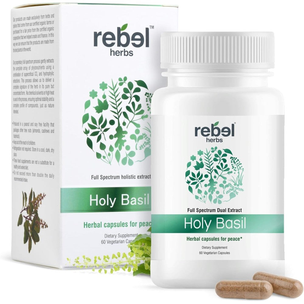 Rebel Herbs Organic Holy Tulsi Basil Capsules front view