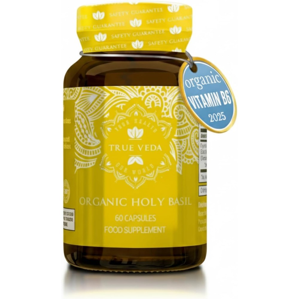 True Veda Organic Holy Basil capsules bottle front view
