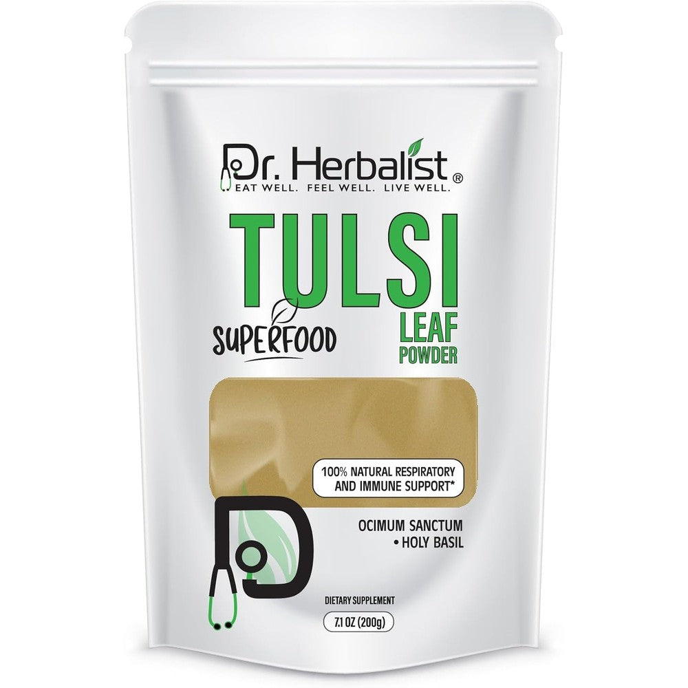 Dr. Herbalist Tulsi Superfoods Holy Basil Leaves Powder pouch front view