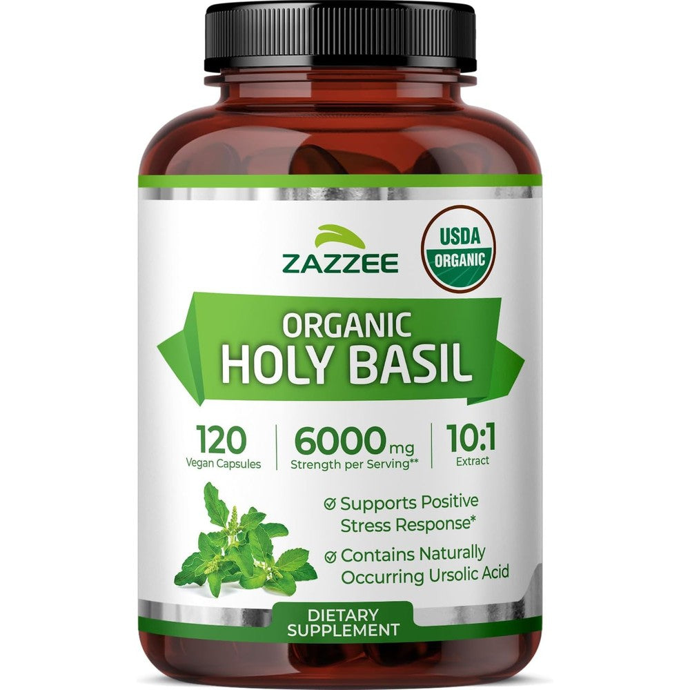 Zazzee USDA Organic Holy Basil extract bottle front view
