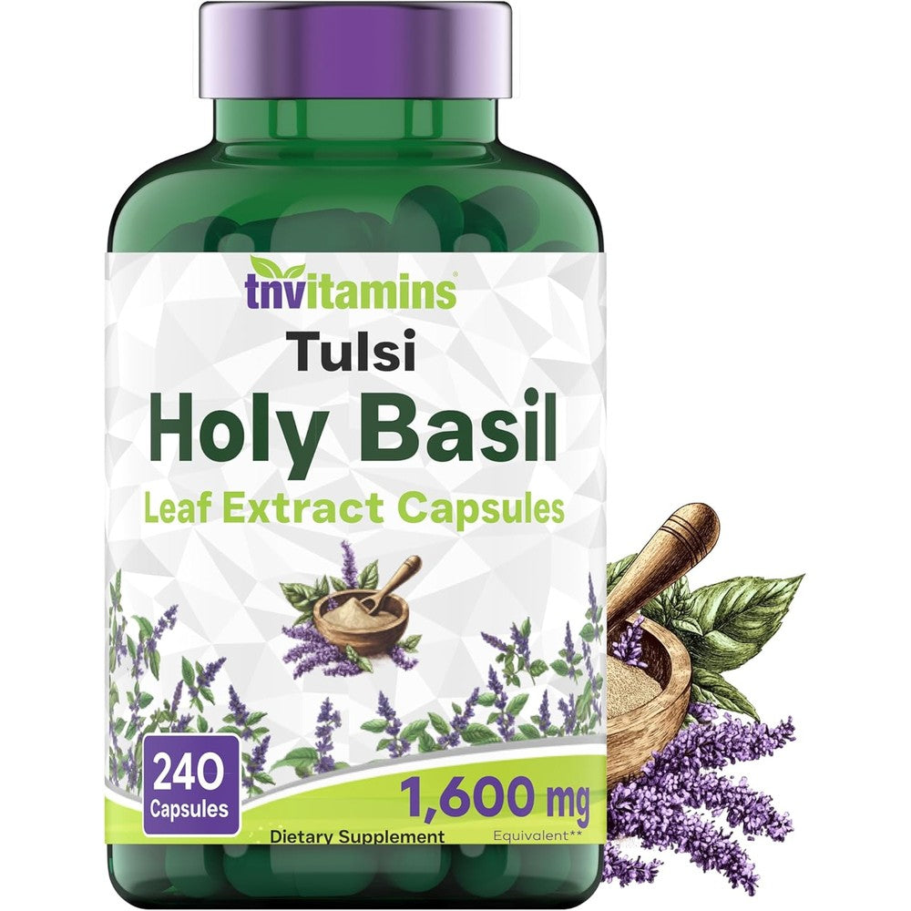Tnvitamins Holy Basil 1600mg capsules bottle front view