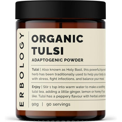 Erbology 100 Percent Organic Tulsi Powder front view jar