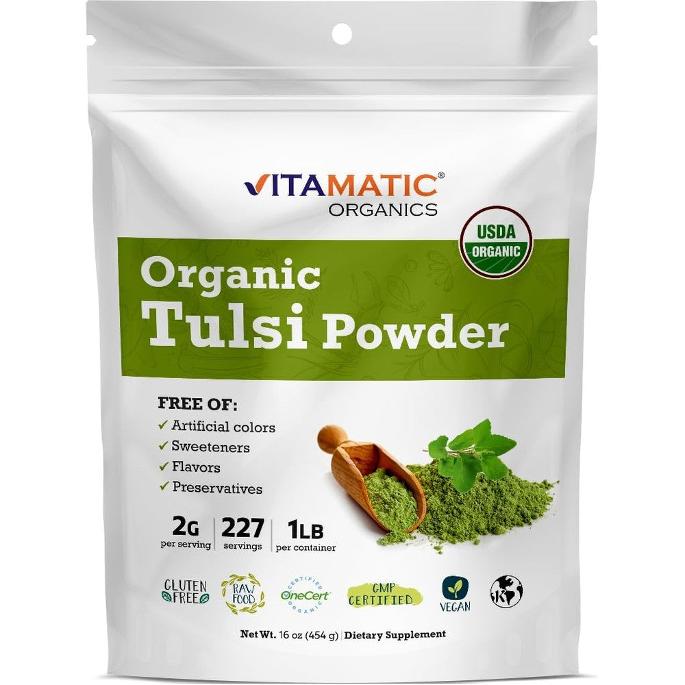 Vitamatic Certified USDA Organic Tulsi Holy Basil Powder 1 Pound front view