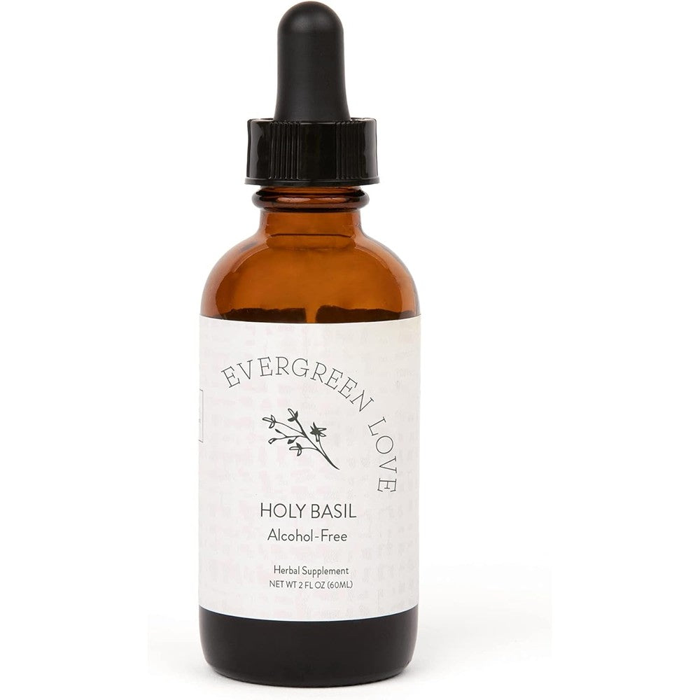 Evergreen Love Holy Basil liquid supplement bottle front view