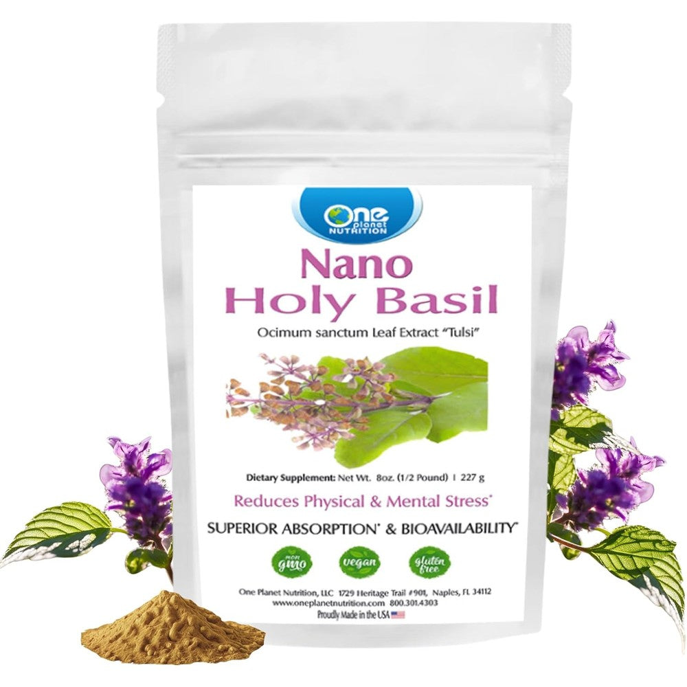 One Planet Nutrition Nano Holy Basil Powder 8 Ounce front view