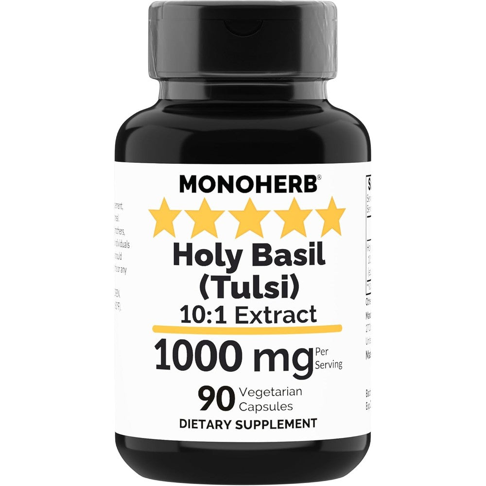 Monoherb Holy Basil Tulsi 1000mg 90 Vegetarian Capsules front bottle view