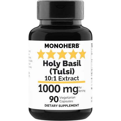 Monoherb Holy Basil Tulsi 1000mg 90 Vegetarian Capsules front bottle view