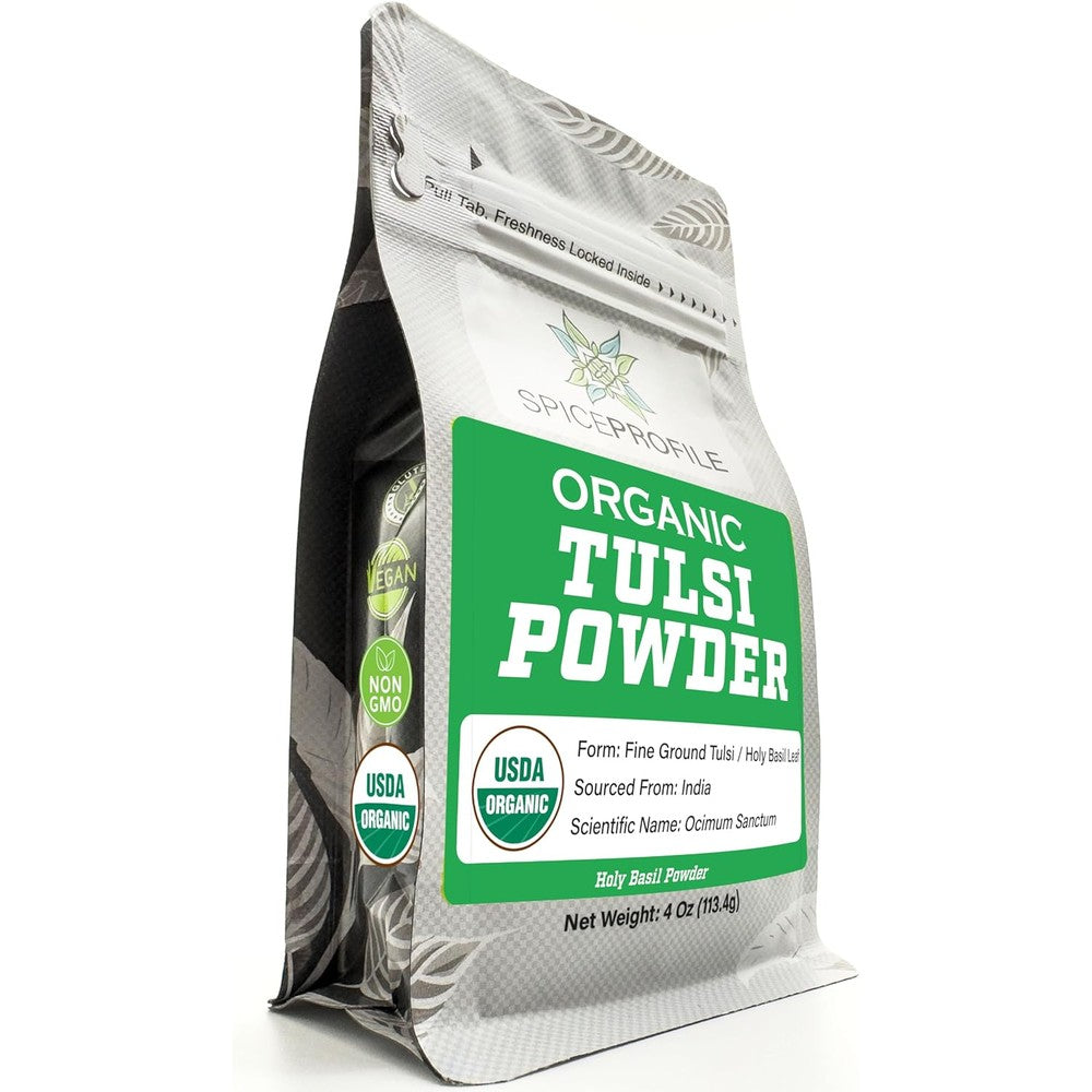 Spice Profile Organic Holy Basil Powder front view of 4 ounce pouch