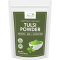 Organic tulsi powder in a resealable zip lock pouch for immunity and total body wellness