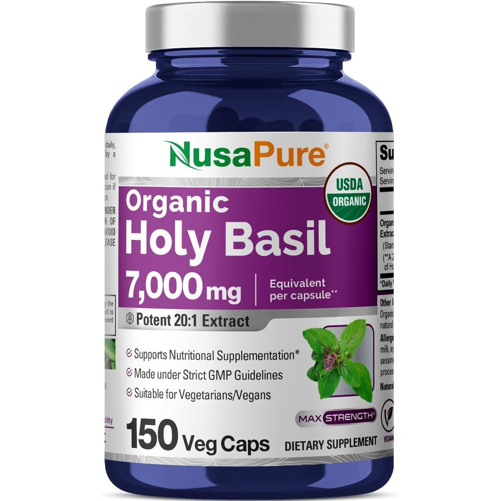 NusaPure Organic Holy Basil Extract 150 Capsules front view