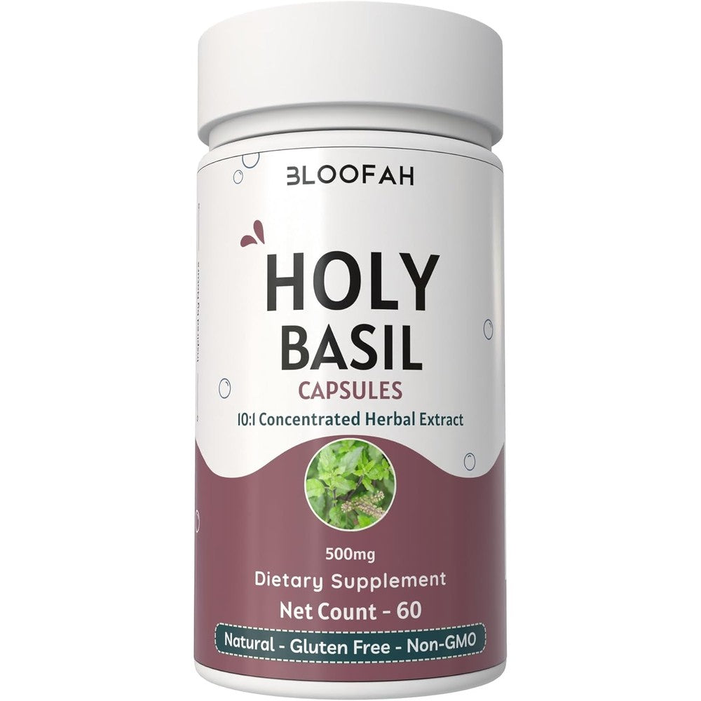 Bloofah Holy Basil 500mg Capsules front view bottle