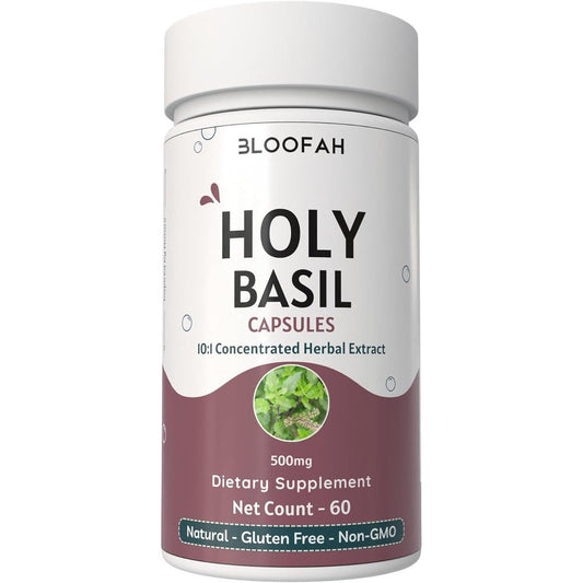Bloofah Holy Basil 500mg Capsules front view bottle