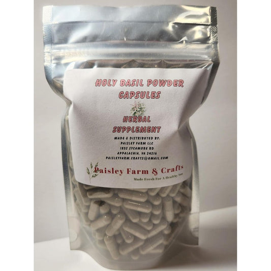 Paisley Farm and Crafts Holy Basil 300 Capsules front view herbal supplement