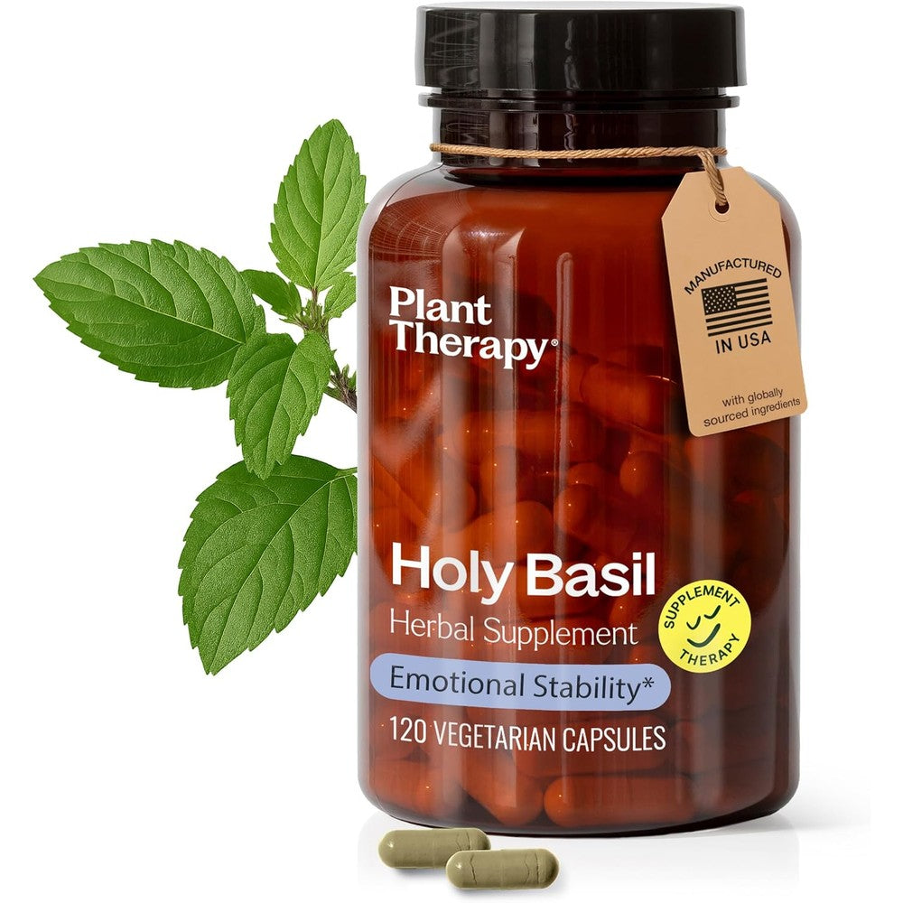 Plant Therapy Holy Basil 120 Vegetarian Capsules front view bottle