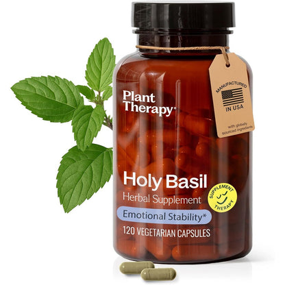 Plant Therapy Holy Basil 120 Vegetarian Capsules front view bottle