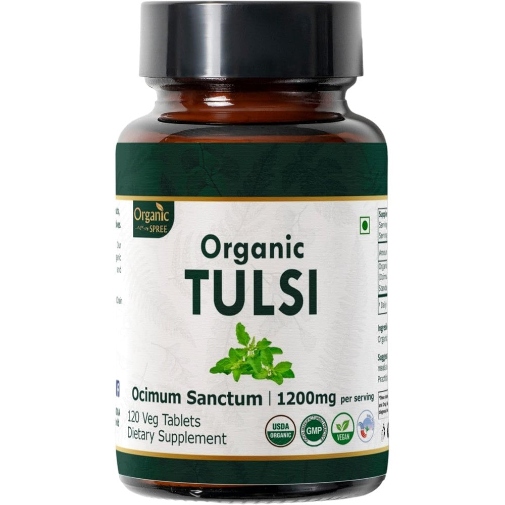 Organic Spree Tulsi Holy Basil 120 Tablets front view bottle