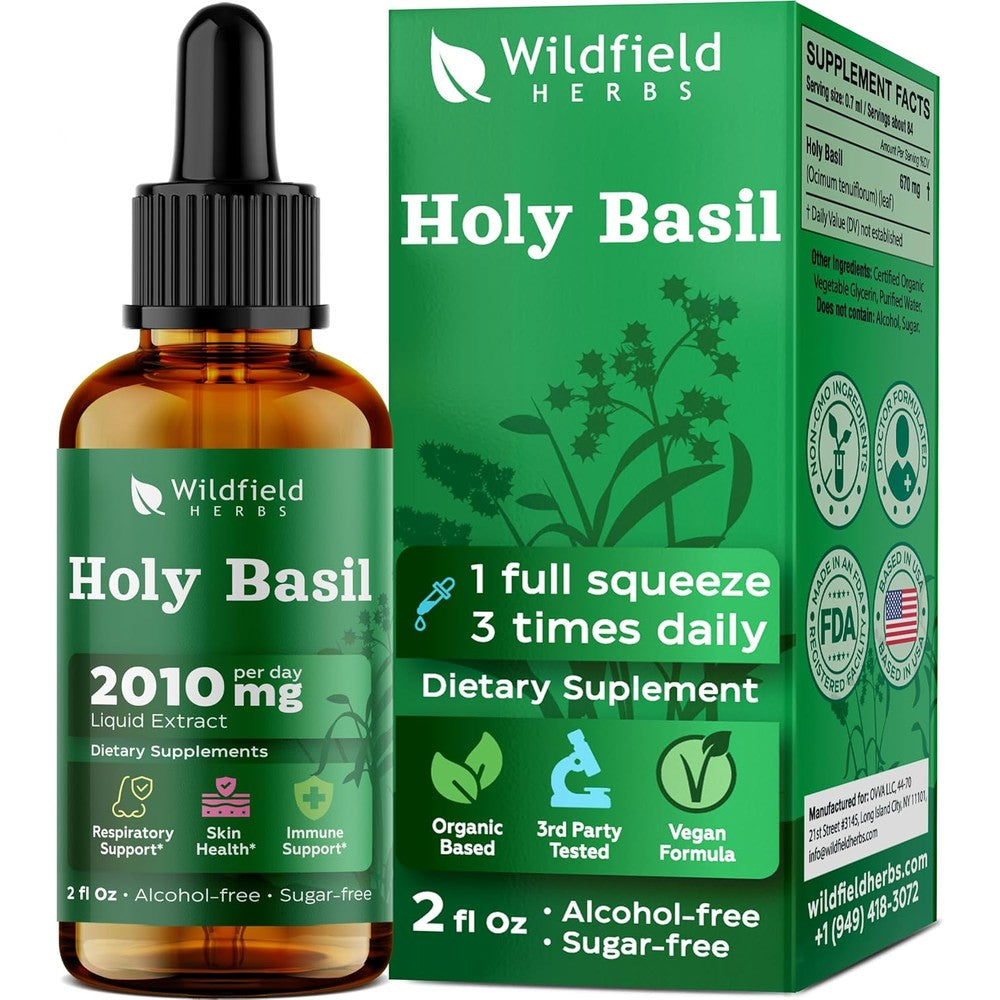 Wildfield Herbs Holy Basil Leaf Extract Drops front view bottle