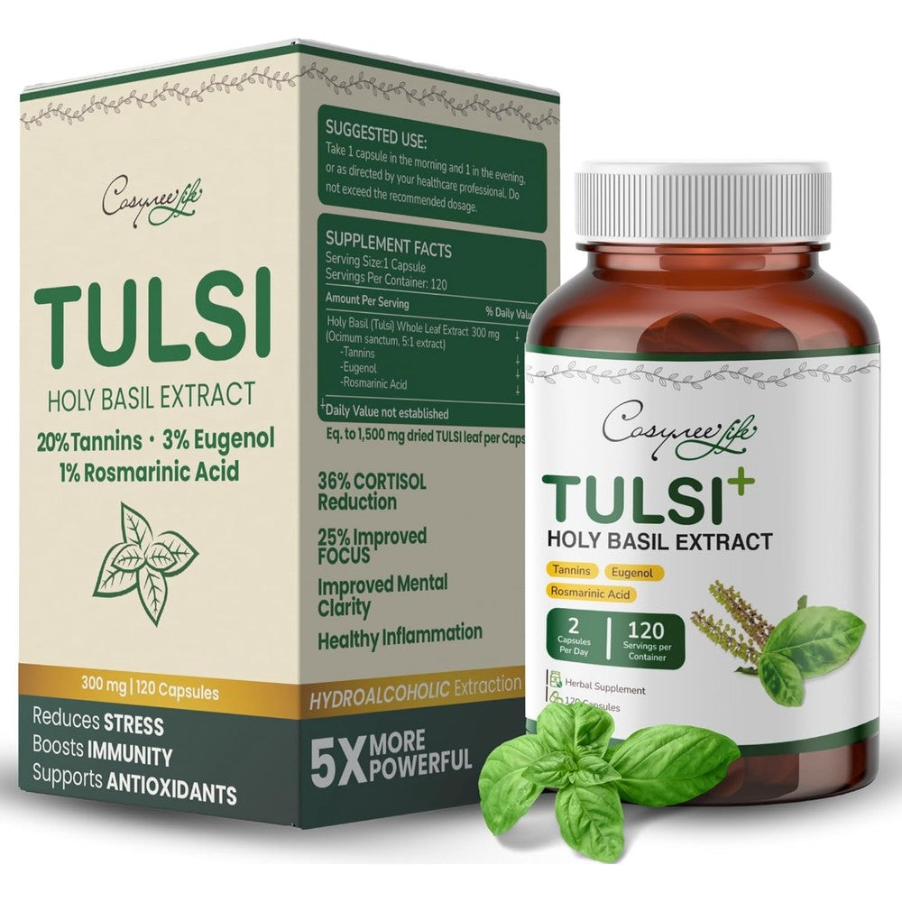 Cosynee Life Organic Tulsi Basil Whole Leaf Extract 120 Capsules Front View