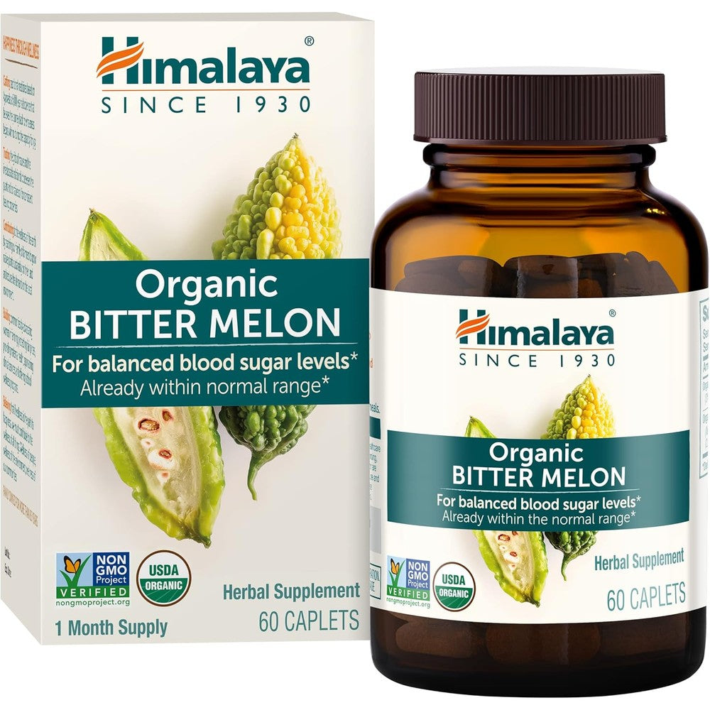 Himalaya Organic Bitter Melon 660mg 60 caplets bottle front view for blood sugar support