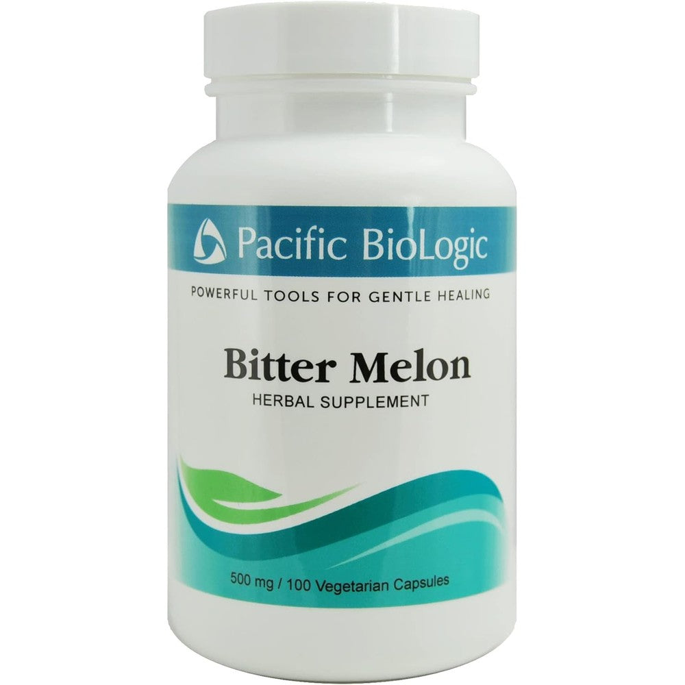 Pacific BioLogic Bitter Melon 500mg 100 vegetarian capsules bottle front view for blood sugar support