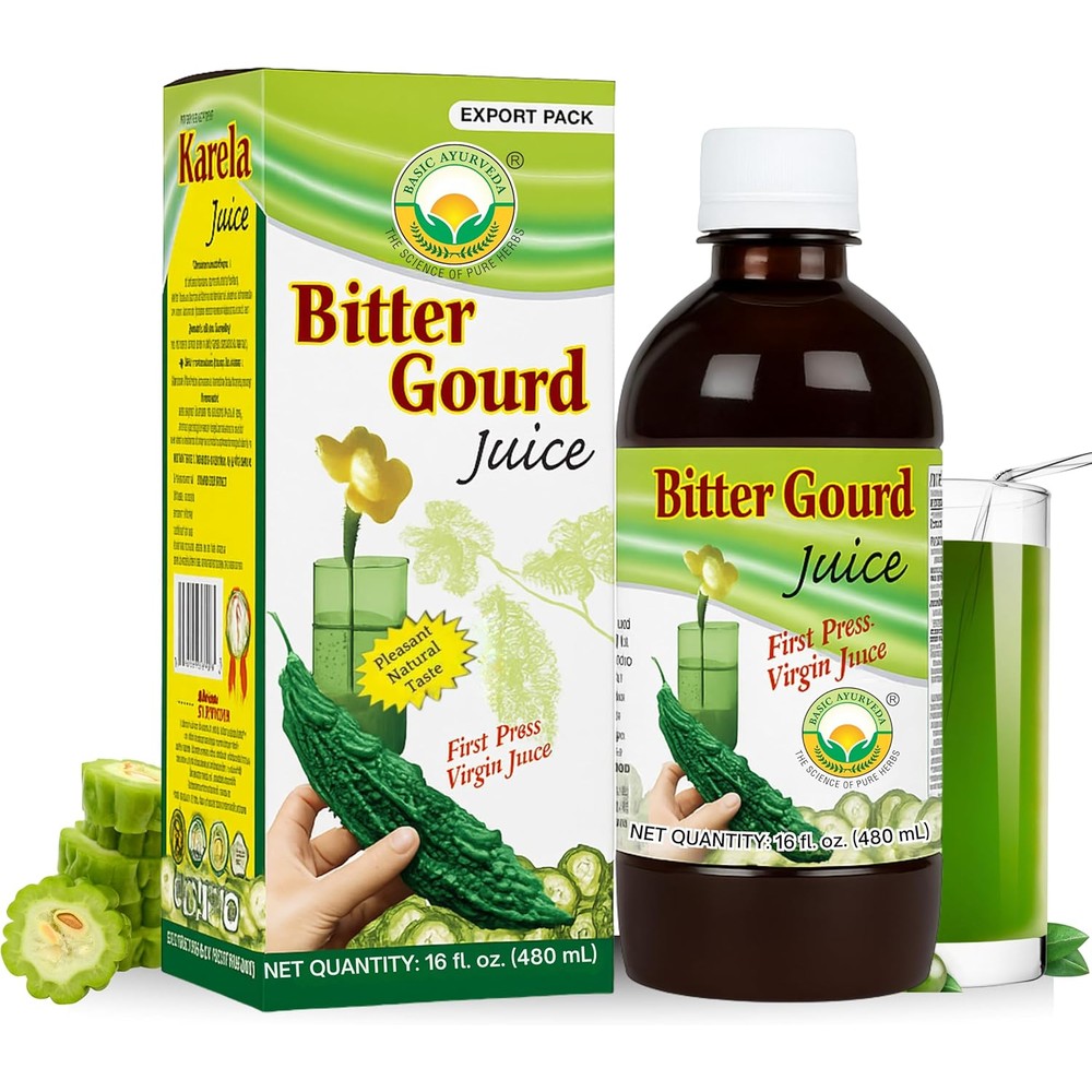 Basic Ayurveda Bitter Gourd Juice front packaging view for blood sugar support