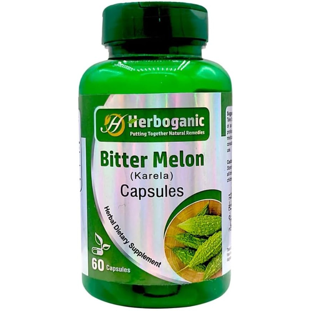 Herboganic Bitter Melon Karela 60 Capsules front view premium dietary supplement