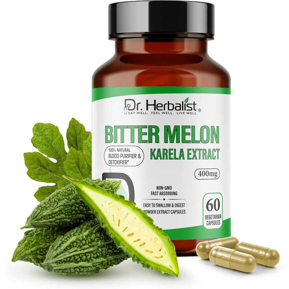 Dr Herbalist Bitter Melon Extract 400mg front bottle view for blood sugar support