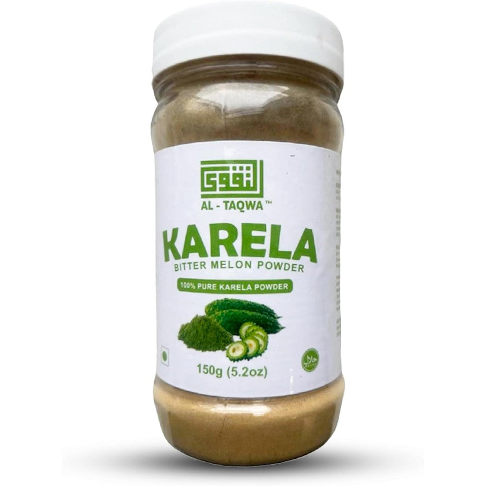 Al-Taqwa Bitter Melon 150g Powder Karela bottle front view showcasing authentic USA imported wellness packaging.