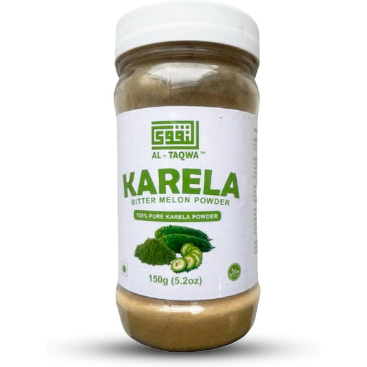 Al-Taqwa Bitter Melon 150g Powder Karela bottle front view showcasing authentic USA imported wellness packaging.