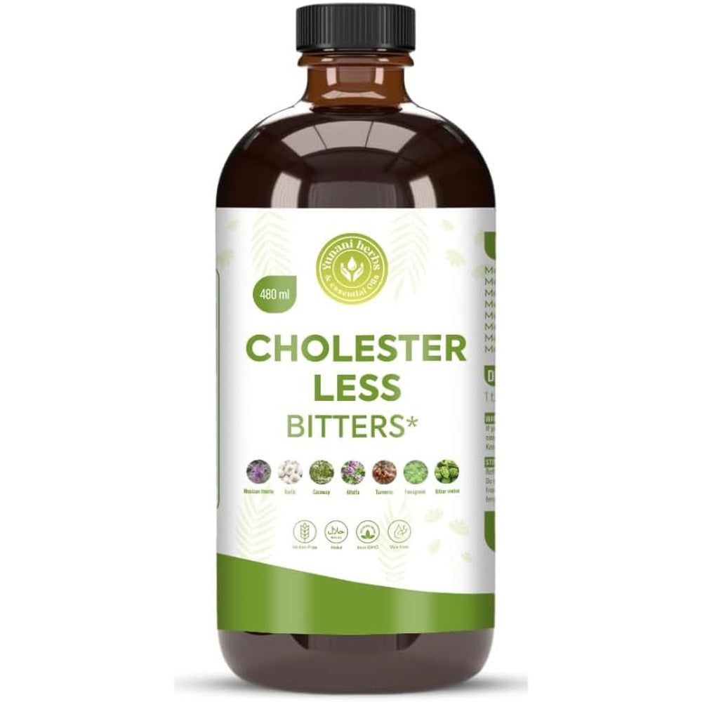 The Healing Bar Yunani Herbs Cholester Less Bitters front view bottle for heart health support
