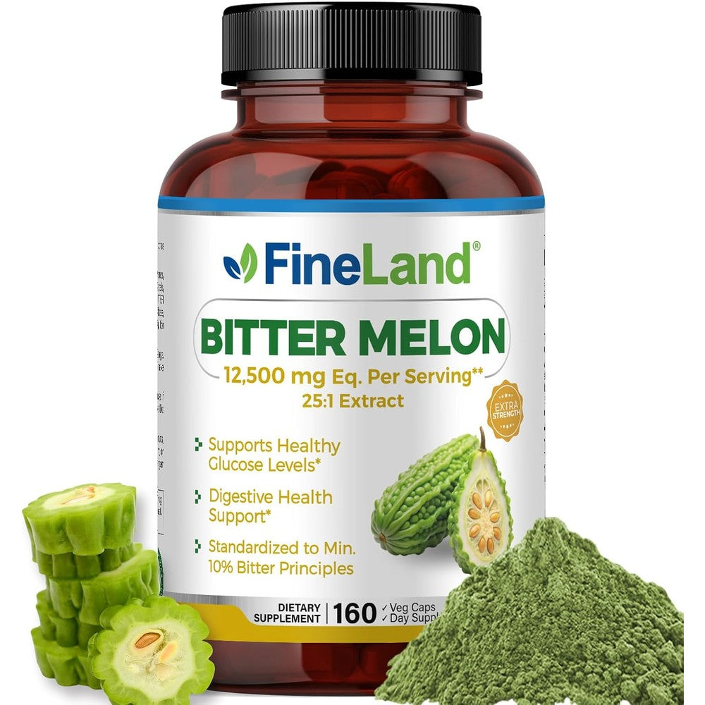 FineLand Bitter Melon 12500mg front view bottle for healthy blood sugar support.