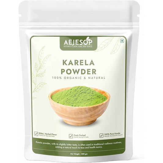 Aejesop Karela Powder 200g front packaging showing authentic bitter melon supplement.