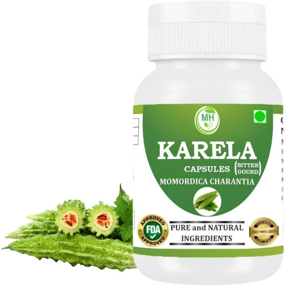Morsan Healthcare Karela 500mg 60 capsules front view bottle for blood sugar support
