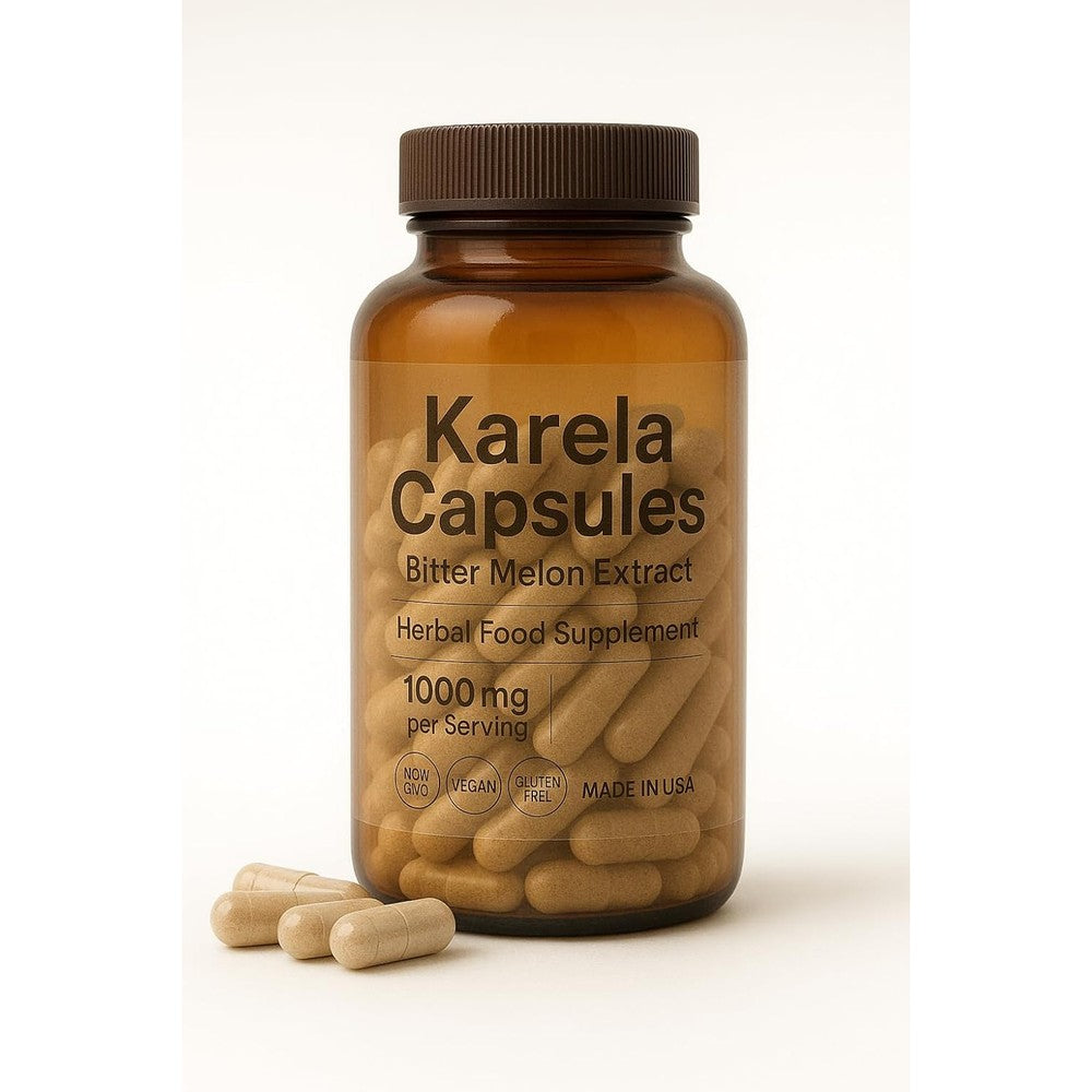 Generic Karela Capsules 1000mg bitter melon extract bottle front view for blood sugar support