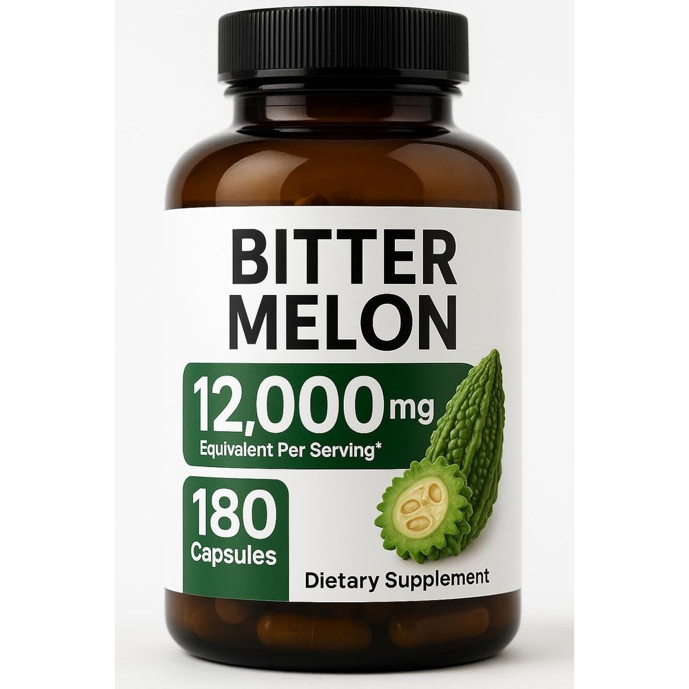 Generic Bitter Melon 12000mg 180 capsules front view showing premium herbal dietary supplement packaging.