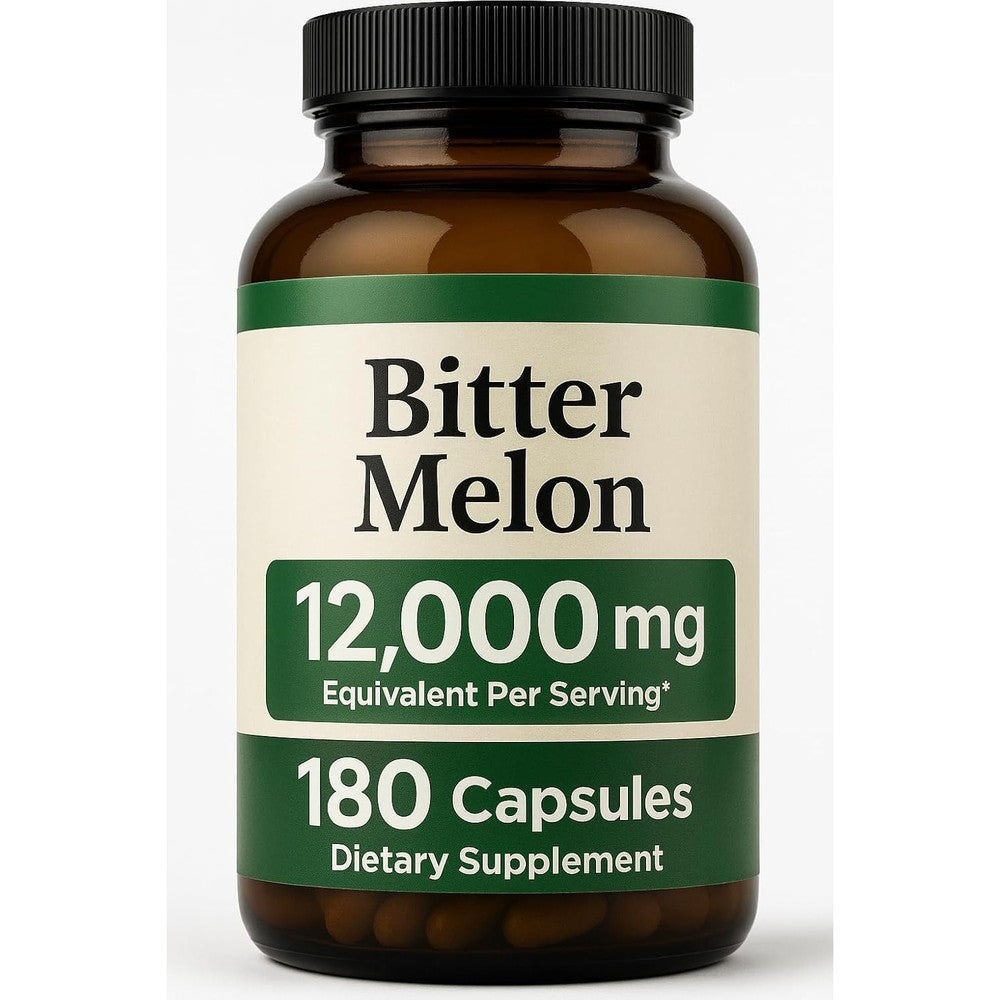 Naturevibe Botanicals Bitter Melon Karela 180 capsules front view showing premium herbal label for glucose metabolism.