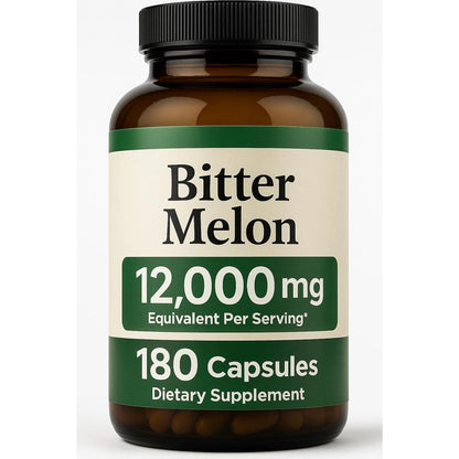 Naturevibe Botanicals Bitter Melon Karela 180 capsules front view showing premium herbal label for glucose metabolism.