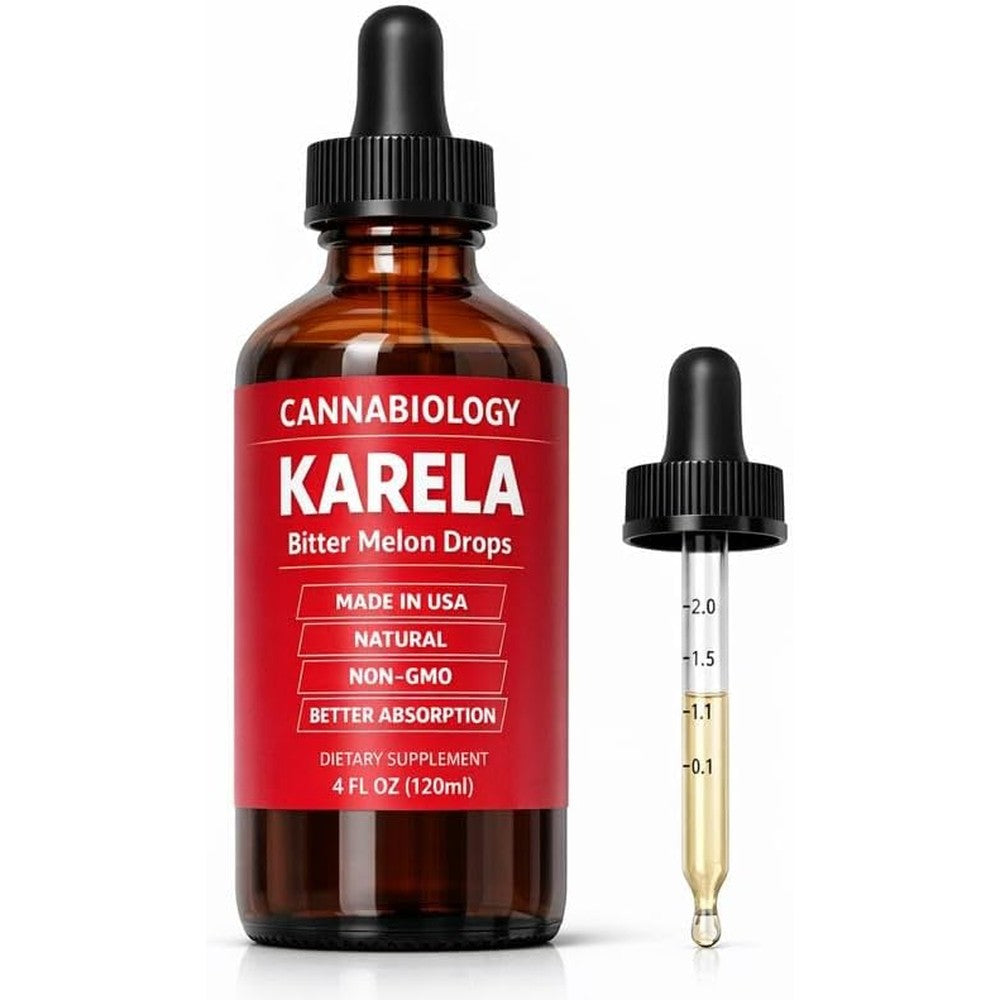 Cannabiology Karela Bitter Melon Liquid Extract Drops four ounce front view bottle premium herbal supplement
