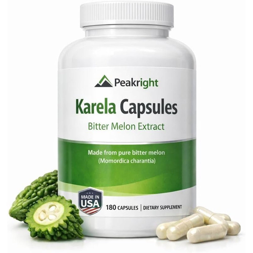 Vogue Peakright Karela Bitter Melon 180 Capsules front view showcasing the product label for metabolic health.
